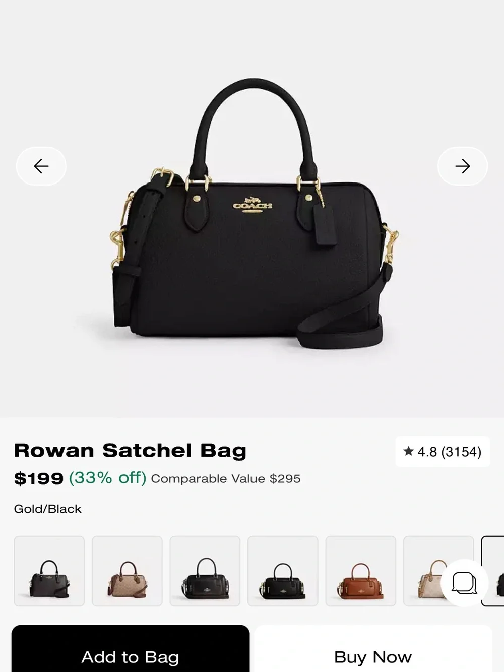 Coach Black Medium Rowan Satchel with Gold Hardware